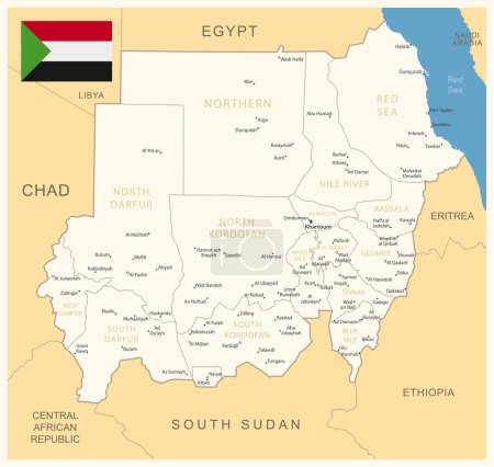Illustration for Sudan - detailed map with administrative divisions and country flag. Vector illustration - Royalty Free Image