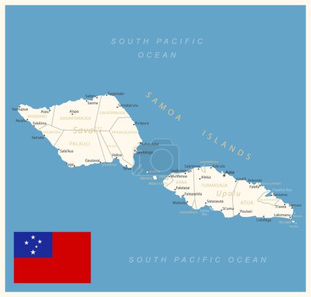 Illustration for Samoa - detailed map with administrative divisions and country flag. Vector illustration - Royalty Free Image
