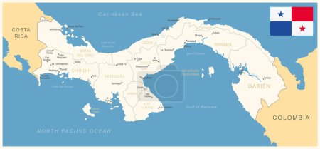 Téléchargez les illustrations : Panama carte détaillée avec les divisions administratives et le drapeau du pays. Illustration vectorielle - en licence libre de droit