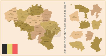 Illustration for Belgium - detailed map of the country in brown colors, divided into regions. Vector illustration - Royalty Free Image