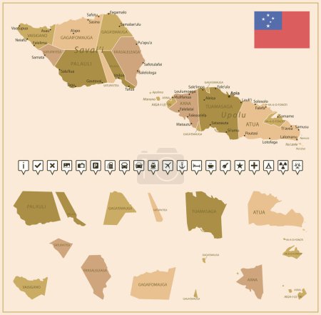 Illustration for Samoa - detailed map of the country in brown colors, divided into regions. Vector illustration - Royalty Free Image