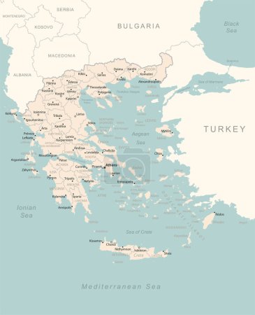 Grèce - carte détaillée avec divisions administratives pays. Illustration vectorielle