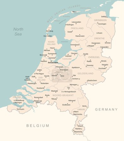 Téléchargez les illustrations : Pays-Bas - carte détaillée avec divisions administratives pays. Illustration vectorielle - en licence libre de droit
