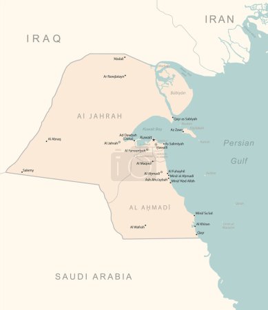 Kuwait - Detailkarte mit administrativen Einteilungen Land. Vektorillustration