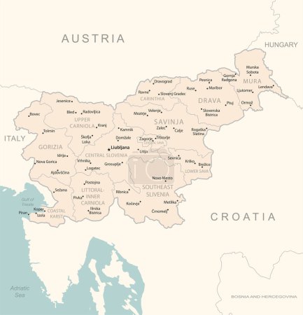 Ilustración de Eslovenia - Mapa detallado con las divisiones administrativas del país. Ilustración vectorial - Imagen libre de derechos