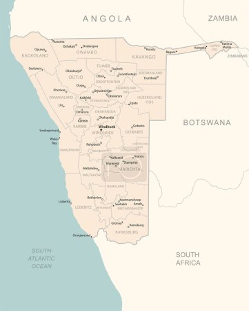 Ilustración de Namibia - mapa detallado con las divisiones administrativas país. Ilustración vectorial - Imagen libre de derechos