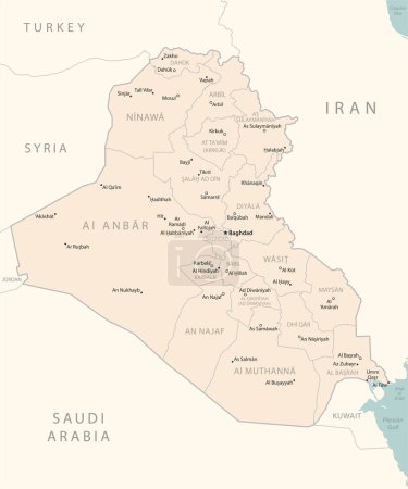 Ilustración de Iraq - mapa detallado con las divisiones administrativas país. Ilustración vectorial - Imagen libre de derechos