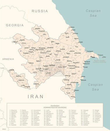 Téléchargez les illustrations : Azerbaïdjan - carte détaillée avec les divisions administratives pays. Illustration vectorielle - en licence libre de droit