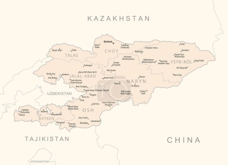 Téléchargez les illustrations : Kirghizistan - carte détaillée avec les divisions administratives pays. Illustration vectorielle - en licence libre de droit