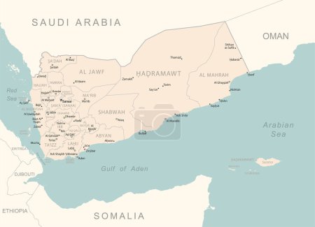 Yémen - carte détaillée avec les divisions administratives pays. Illustration vectorielle
