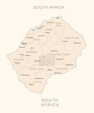 Téléchargez les illustrations : Lesotho - carte détaillée avec divisions administratives pays. Illustration vectorielle - en licence libre de droit