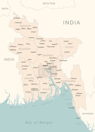 Bangladesch - Detailkarte mit administrativen Einteilungen Land. Vektorillustration