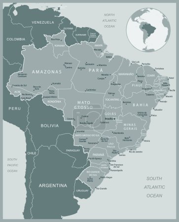 Ilustración de Brasil - mapa detallado con las divisiones administrativas país. Ilustración vectorial - Imagen libre de derechos