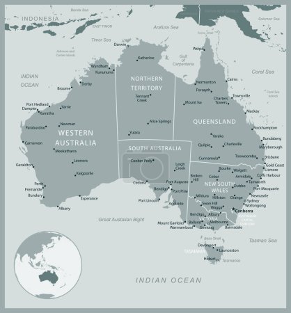 Ilustración de Australia - mapa detallado con las divisiones administrativas país. Ilustración vectorial - Imagen libre de derechos