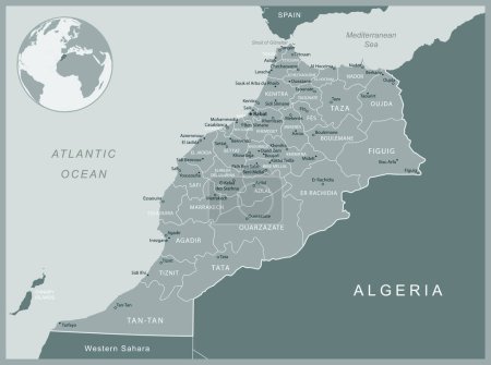 Marruecos - mapa detallado con las divisiones administrativas país. Ilustración vectorial