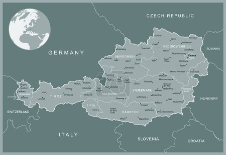 Téléchargez les illustrations : Autriche - carte détaillée avec divisions administratives pays. Illustration vectorielle - en licence libre de droit
