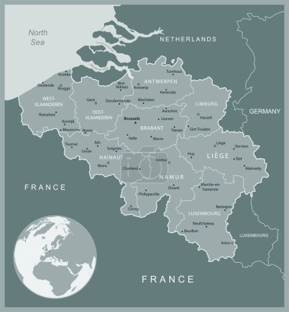 Bélgica - Mapa detallado con las divisiones administrativas del país. Ilustración vectorial