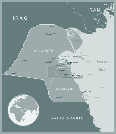 Koweït - carte détaillée avec les divisions administratives pays. Illustration vectorielle