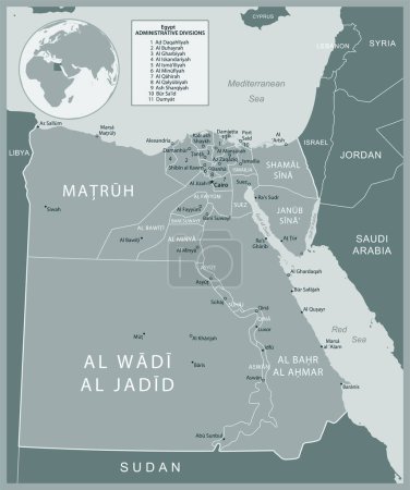 Téléchargez les illustrations : Égypte - carte détaillée avec divisions administratives pays. Illustration vectorielle - en licence libre de droit