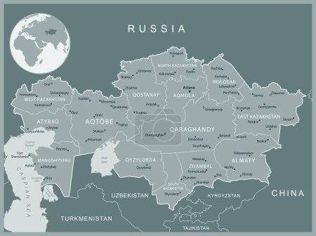 Téléchargez les illustrations : Kazakhstan - carte détaillée avec les divisions administratives pays. Illustration vectorielle - en licence libre de droit