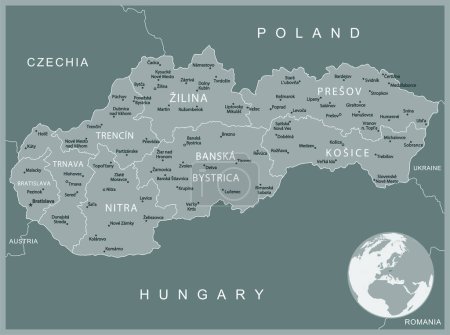 Slowakei - Detailkarte mit administrativen Einteilungen Land. Vektorillustration