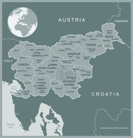 Téléchargez les illustrations : Slovénie - carte détaillée avec les divisions administratives pays. Illustration vectorielle - en licence libre de droit