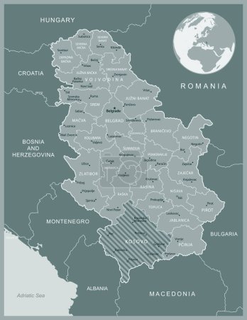 Téléchargez les illustrations : Serbie - carte détaillée avec les divisions administratives pays. Illustration vectorielle - en licence libre de droit