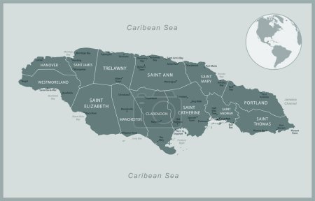 Jamaica - detailed map with administrative divisions country. Vector illustration