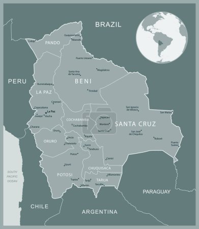 Bolivia - detailed map with administrative divisions country. Vector illustration