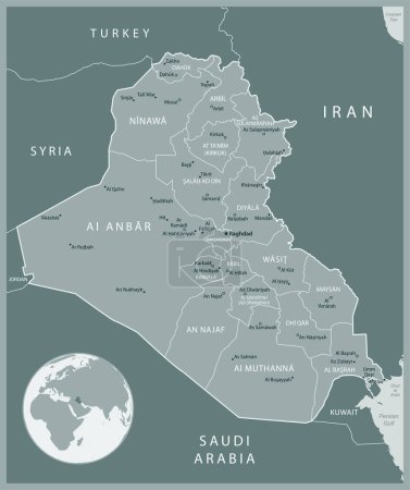 Ilustración de Iraq - mapa detallado con las divisiones administrativas país. Ilustración vectorial - Imagen libre de derechos