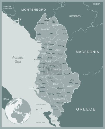 Albania - detailed map with administrative divisions country. Vector illustration