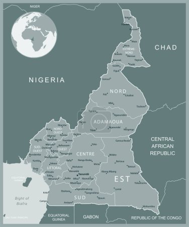 Ilustración de Camerún - mapa detallado con las divisiones administrativas país. Ilustración vectorial - Imagen libre de derechos