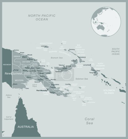 Téléchargez les illustrations : Papouasie-Nouvelle-Guinée - carte détaillée avec les divisions administratives pays. Illustration vectorielle - en licence libre de droit