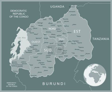Rwanda - detailed map with administrative divisions country. Vector illustration