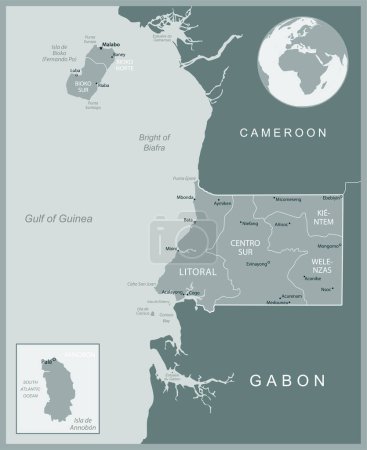 Äquatorialguinea - Detailkarte mit administrativen Einteilungen Land. Vektorillustration