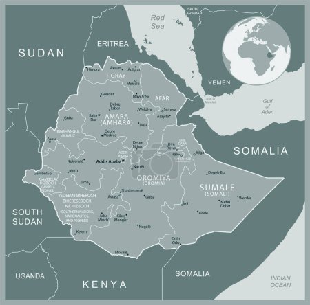 Ethiopie carte détaillée avec les divisions administratives pays. Illustration vectorielle