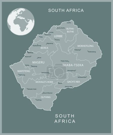 Lesotho - carte détaillée avec divisions administratives pays. Illustration vectorielle