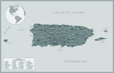 Puerto Rico - detailed map with administrative divisions country. Vector illustration