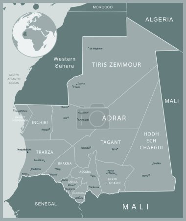 Mauritania - detailed map with administrative divisions country. Vector illustration