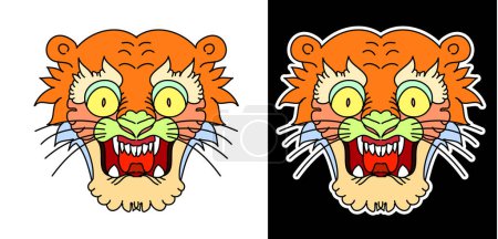 Téléchargez les illustrations : Aperçu et art doodle Tiger vecteur est sur fond blanc. Dessin tigre pour tatouage. - en licence libre de droit