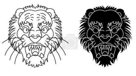 Téléchargez les illustrations : Aperçu et art doodle Tiger vecteur est sur fond blanc. Dessin tigre pour tatouage. - en licence libre de droit