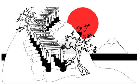Illustration for Tori isolate on white background.Fushimi inari Shrine set.Traditional Japanese culture for element printing on wallpaper. - Royalty Free Image