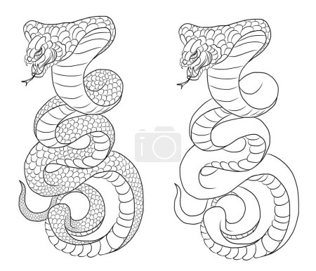 Schlangenkobra Tätowierung Stil Cobra Vektor. King Cobra Schlange mit Mundöffnung. Snake cobra Illustration.