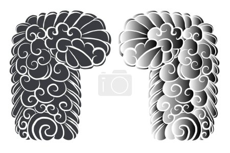 Japanese tattoo background for tattoo design.Traditional Chinese waves and clouds for coloring on white isolated background.Tattoo background vector illustration for design idea.