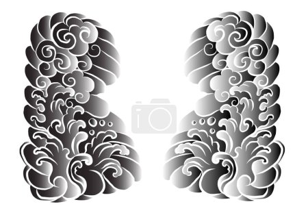 Fond de tatouage japonais pour la conception de tatouage. Ondes et nuages chinois traditionnels pour la coloration sur fond isolé blanc. Illustration vectorielle de fond de tatouage pour l'idée de conception..