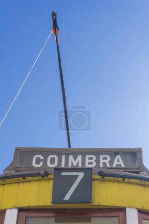 Photo for Old portuguese yellow tram of Coimbra with number seven - Royalty Free Image
