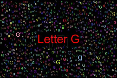 Téléchargez les photos : Lettre G avec minuscules lettres colorées G partout. Le titre de ce dernier G est de couleur rouge et le fond est noir. - en image libre de droit