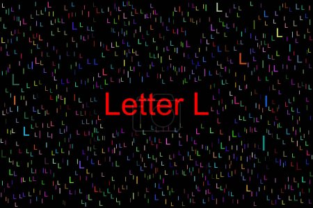 Téléchargez les photos : Lettre L avec minuscules lettres colorées L partout. Le titre de ce dernier L est de couleur rouge et le fond est noir. - en image libre de droit