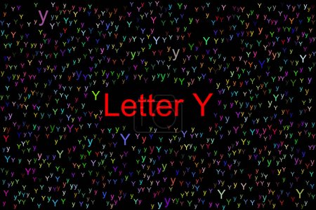 Téléchargez les photos : Lettre Y avec de minuscules lettres colorées Y partout. Le titre de ce dernier Y est de couleur rouge et le fond est noir. - en image libre de droit
