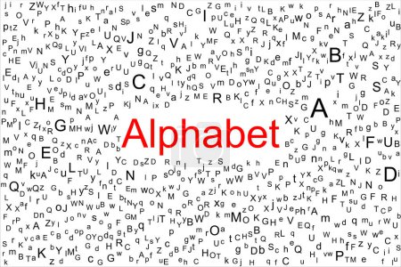 Téléchargez les photos : Tag nuage de lettres de l'alphabet anglais avec grand mot rouge Alphabet au milieu. Tous les caractères noir et l'arrière-plan est blanc. - en image libre de droit